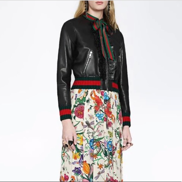 gucci ruffle leather bomber jacket